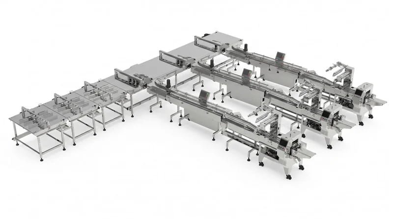 automatic feeding and flow wrapping line